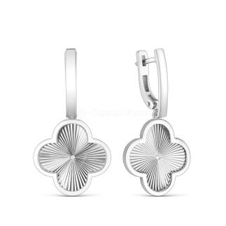 Серьги длинные серебро в форме клевер с фианитом родированное коллекция Wan clover
