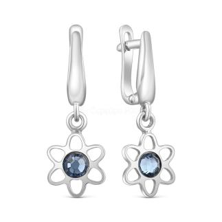 Серьги из серебра с синим Кристаллом Премиум Австрия родированные - Цветочки