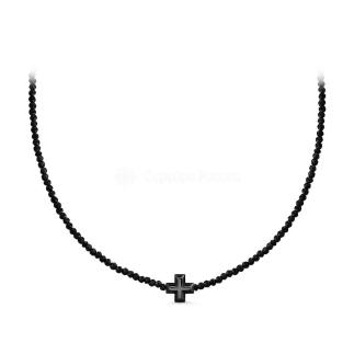 Колье из серебра с гематитом и чёрной шпинелью родированное - Крест