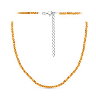 Бусы из серебра с синтетическим жёлтым кварцем родированные - удлинитель 5 см