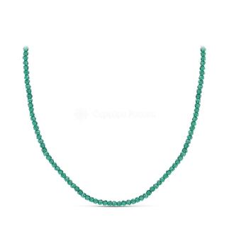 Бусы из серебра с синт. кварцем изумрудный родированные