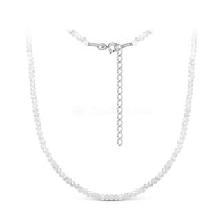 Колье из серебра с бусинами синтетического белого кварца родированное