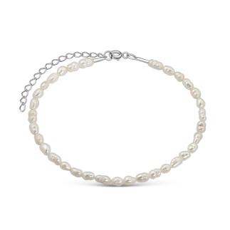 Браслет из серебра с культ.жемчугом родированный - 17 см (+5 см)