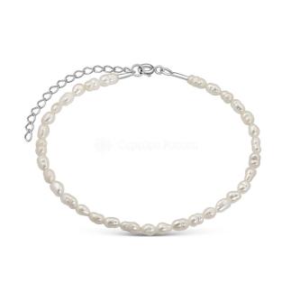 Браслет из серебра с культ.жемчугом родированный - 19 см (+5 см)