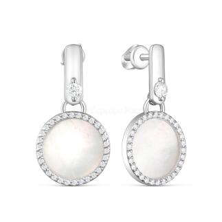 Серьги-пусеты из серебра с перламутром и фианитами родированные