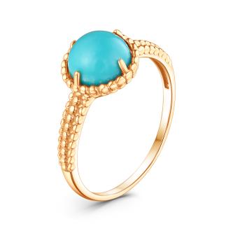 Кольцо из золочёного серебра с натуральной бирюзой