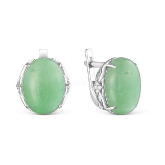 Серьги женские из серебра с авантюрином и фианитами родированные