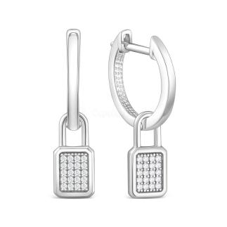 Серьги женские из серебра с фианитами родированные - Замочки (2 в 1)