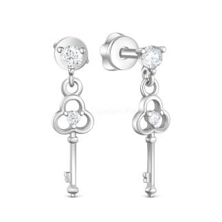 Серьги-пусеты из серебра с фианитами родированные - Ключики