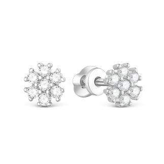 Серьги-пусеты Цветок из серебра с фианитами родированные
