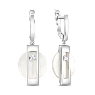 Серьги из серебра с перламутром и фианитами родированные