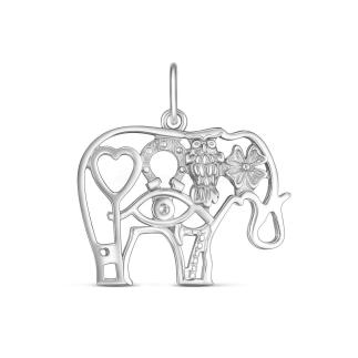 Подвеска слон из серебра родированная - Символы удачи