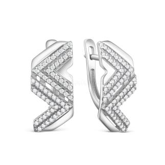 Серьги женские из серебра c фианитами родированные
