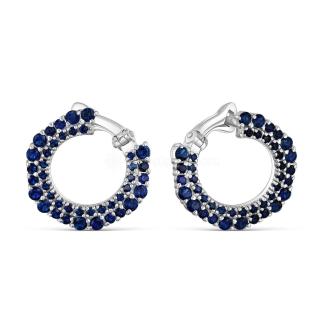 Серьги женские из серебра с натуральной шпинелью и синими фианитами родированные