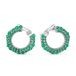 Серьги женские из серебра с натуральным агатом и зелёными фианитами родированные