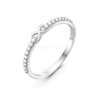 Кольцо женское тонкое из серебра с фианитами родированное