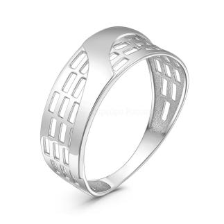 Кольцо с прямоугольными отверстиями из серебра родированное