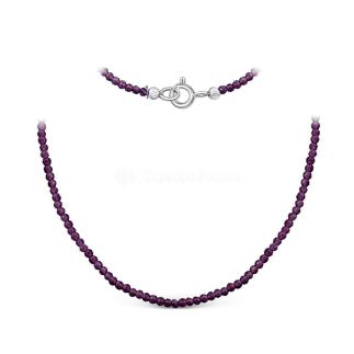 Колье из родированного серебра с бусинами синтетической бордовой шпинели