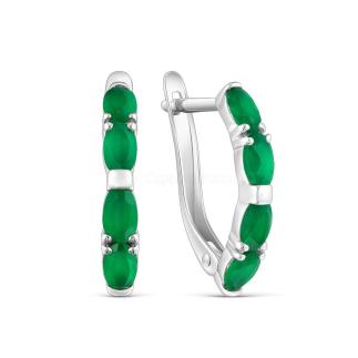 Серьги женские из серебра с зелёным агатом родированные