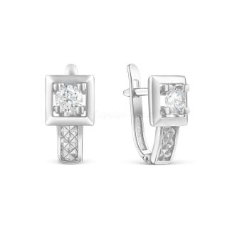 Серьги женские из серебра с фианитами родированные
