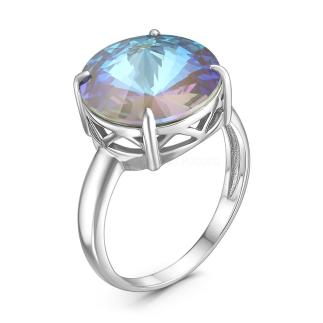 Кольцо из серебра с кристаллом Премиум Австрия Армейский грин родированное