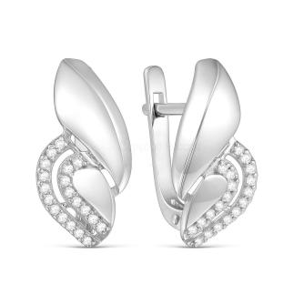 Серьги из серебра с фианитами родированные