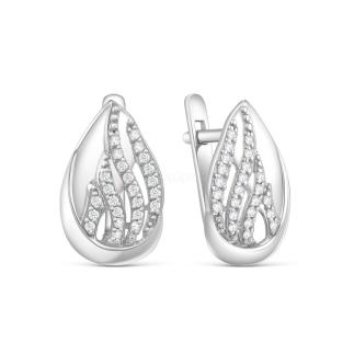 Серьги из серебра с фианитами родированные