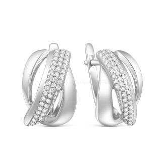 Серьги из серебра с фианитами родированные