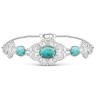 Браслет женский из серебра с бирюзой формы овал (кабошон) родированный