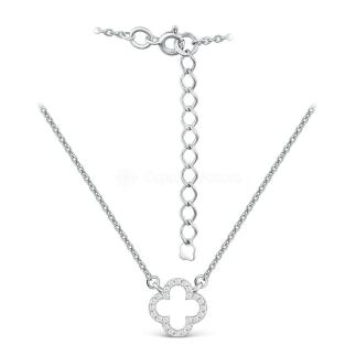 Колье Клевер из серебра с фианитами родированное - удлинитель 4 см