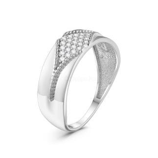 Кольцо из серебра с фианитами родированное