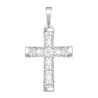 Подвеска из серебра с фианитом родированная - Крест