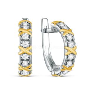 Серьги женские из серебра с фианитами и позолотой родированные