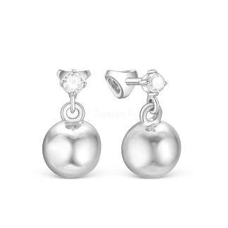 Серьги-пусеты Шары из серебра с фианитами родированные