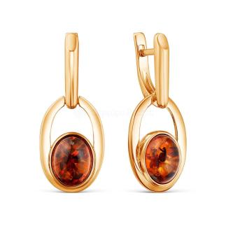 Серьги женские из золочёного серебра с натуральным янтарём