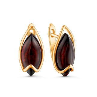 Серьги из золочёного серебра с натуральным прессованным янтарём
