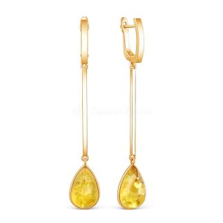 Серьги длинные из золочёного серебра с натуральным янтарём