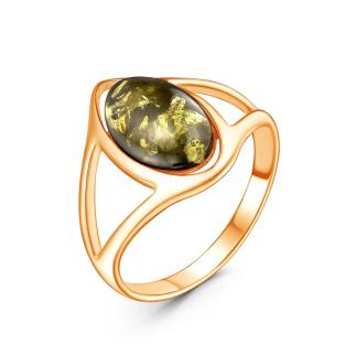 Кольцо из золочёного серебра с натуральным прессованным янтарём