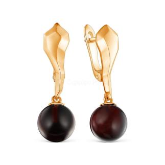 Серьги из золочёного серебра с натуральным янтарём