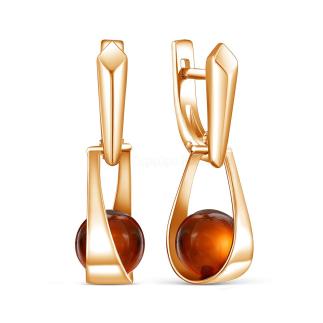 Серьги из золочёного серебра с натуральным янтарём