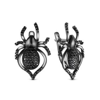 Серьги из серебра с натуральной шпинелью родированные - Пауки