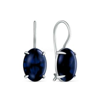 Серьги женские из серебра с натуральным синим янтарём родированные