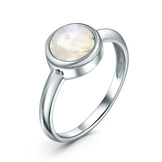 Кольцо из серебра с натуральным лунным камнем родированное