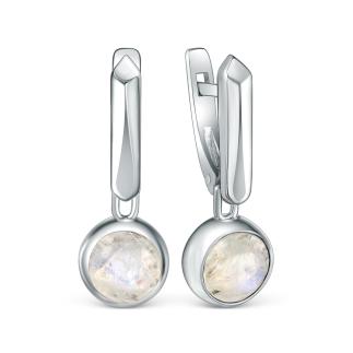 Серьги из серебра с натуральным лунным камнем родированные