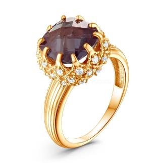 Кольцо из золочёного серебра с гидротермальным александритом и фианитами