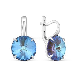 Серьги из серебра с кристаллом Премиум Австрия Армейский Грин родированные