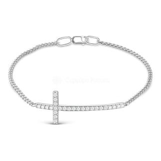 Браслет женский из серебра с фианитами родированный - Крест