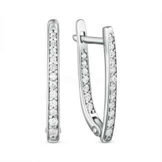 Серьги из серебра с фианитами родированные