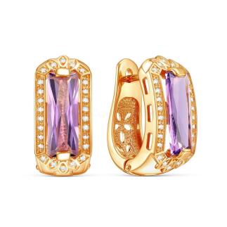 Серьги из золочёного серебра с аметистом и фианитами