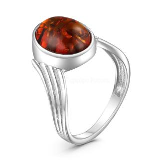 Кольцо из серебра с натуральным янтарём родированное